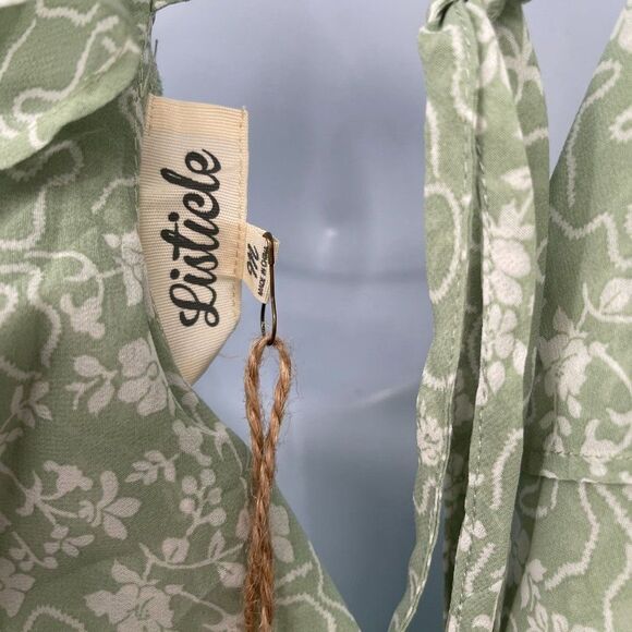 Listicle Floral Print Chiffon Ruffle Wide Leg V-Neck Jumpsuit Green Medium - Picture 10 of 11